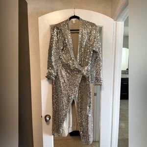Silver sequin wrap dress. Size large